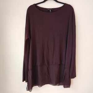 Eileen Fisher 100% Silk Chocolate Brown Long Sleeve Blouse Top Shirt Size M